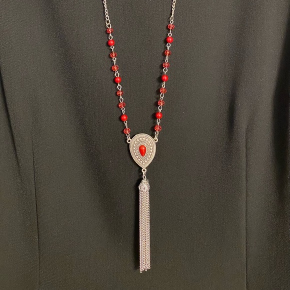 paparazzi Jewelry - SOLD 🆕 Extra-long Red & Silver Necklace & Matching Earrings